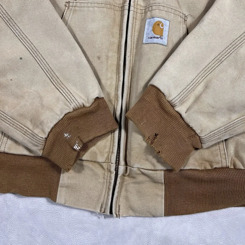 Vintage Carhartt Tan Hooded Jacket Size XL Flannel Lined Active Duck Full Zip